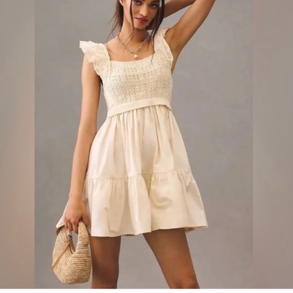 En Saison Dresses & Skirts - En Saison Cream Lace-Tiered Mini Dress